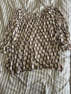 Cato Geometric Puff-Sleeve Blouse - Purple & Cream